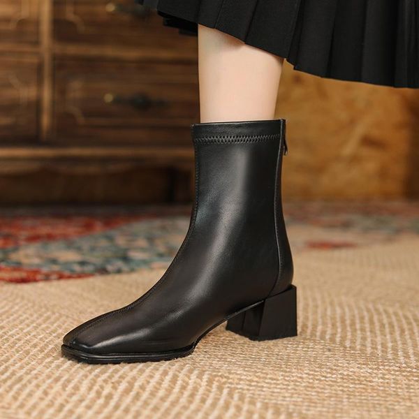boots genuine leather stretch ankle for women back zip thick heels spring/autumn solid shoes pigskin tpr, Black
boots genuine leather stretch ankle for women back zip thick heels spring/autumn solid shoes pigskin tpr, Black