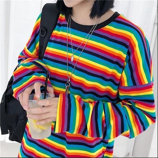 women colorful striped rainbow sweater jumper long sleeve o neck loose colorful pull knitwear female autumn pullovers pull femme, White;black
women colorful striped rainbow sweater jumper long sleeve o neck loose colorful pull knitwear female autumn pullovers pull femme, White;black