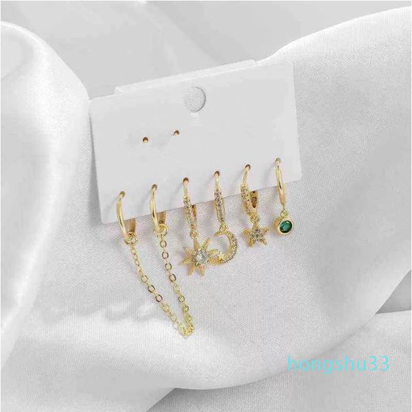 6-piece set fashion star moon drop small hoop earrings set pendant hanging earrings for women party jewelry, Golden
6-piece set fashion star moon drop small hoop earrings set pendant hanging earrings for women party jewelry, Golden