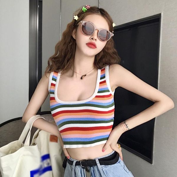 women's tanks & camis 2021 summer ladies camisole knitting crop striped short femme women spaghetti tank, White
women's tanks & camis 2021 summer ladies camisole knitting crop striped short femme women spaghetti tank, White