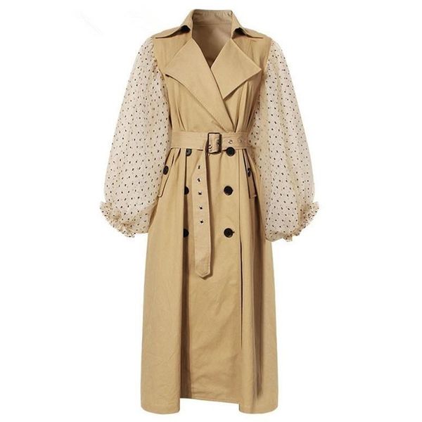 women's trench coats 2021 spring autumn patchwork polka dot lantern sleeve coat female high waist lace up windbreaker fashion, Tan;black
women's trench coats 2021 spring autumn patchwork polka dot lantern sleeve coat female high waist lace up windbreaker fashion, Tan;black