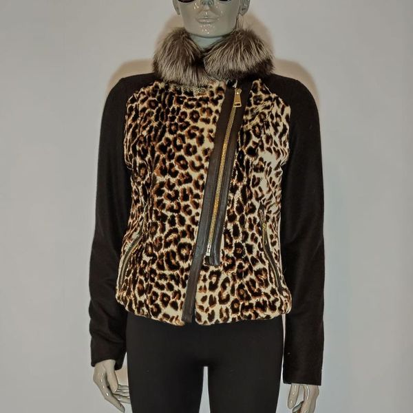 women's fur & faux spring autumn women collar leopard printed body wool arms stylish comfortable famale casual jacket, Black
women's fur & faux spring autumn women collar leopard printed body wool arms stylish comfortable famale casual jacket, Black