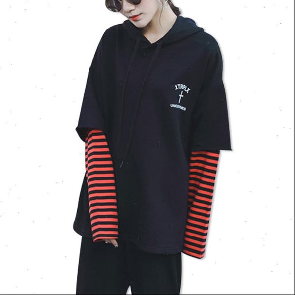 korean version of the autumn winter womens loose grey hoodies striped long sleeved fake two thin section casual sweatshirt, Black
korean version of the autumn winter womens loose grey hoodies striped long sleeved fake two thin section casual sweatshirt, Black