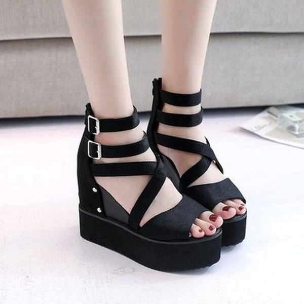 sandals wdhkun 2021 high heels women korean female zipper hollow roman platform increased wedges women's, Black
sandals wdhkun 2021 high heels women korean female zipper hollow roman platform increased wedges women's, Black