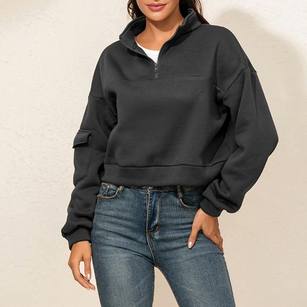 women's hoodies & sweatshirts fashion autumn pullover women winter hoodie stand collar long sleeve zipper pocket solid color crop top, Black
women's hoodies & sweatshirts fashion autumn pullover women winter hoodie stand collar long sleeve zipper pocket solid color crop top, Black