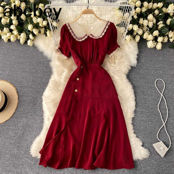 women korean solid dress puff sleeve peter pan collar splice a line dresses summer casual streetwear midi dress 210715, Black;gray
women korean solid dress puff sleeve peter pan collar splice a line dresses summer casual streetwear midi dress 210715, Black;gray