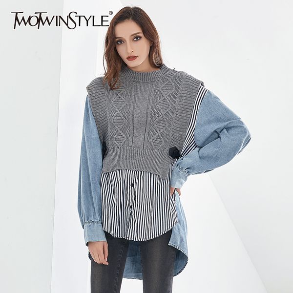twotwinstyle patchwork striped blouses for women o neck long sleeve casual oversized knitted shirts female autumn clothing 210225, White
twotwinstyle patchwork striped blouses for women o neck long sleeve casual oversized knitted shirts female autumn clothing 210225, White