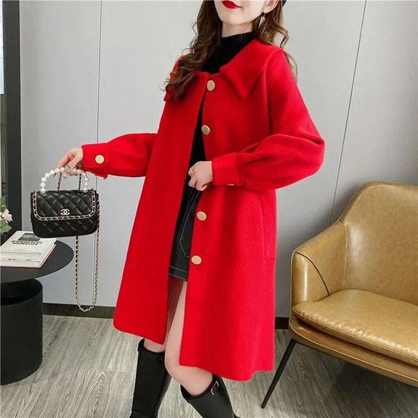 women's wool & blends fashion woolen women jacket 2021 autumn winter mid long loose all-match female coat casual outwear r1583, Black
women's wool & blends fashion woolen women jacket 2021 autumn winter mid long loose all-match female coat casual outwear r1583, Black