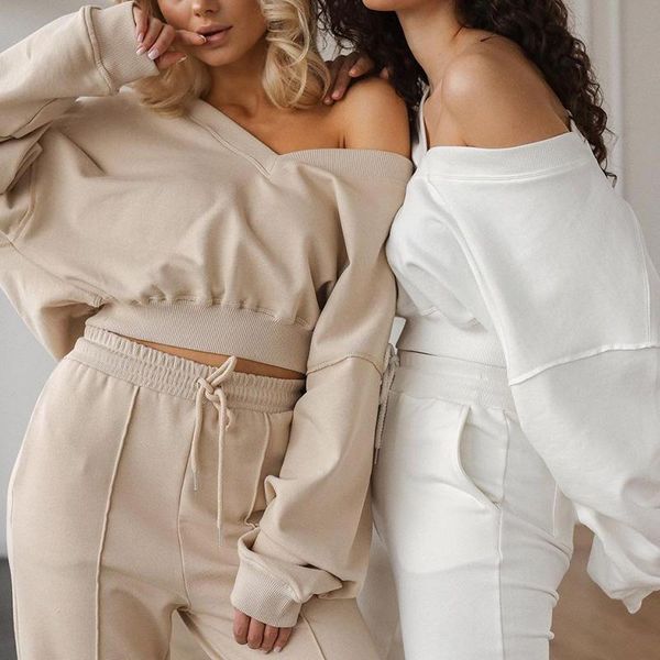 fashion casual solid sport suits women elegant v neck high waisted sweatshirts suit women elastic waist pants suits ladies, White
fashion casual solid sport suits women elegant v neck high waisted sweatshirts suit women elastic waist pants suits ladies, White