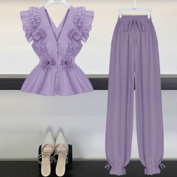 women 2021 summer fashion solid two piece set female ruffles v-neck sleeveless with pants chic casual slim 2pcs suit l326, Gray
women 2021 summer fashion solid two piece set female ruffles v-neck sleeveless with pants chic casual slim 2pcs suit l326, Gray