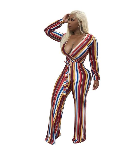women's jumpsuits & rompers 2021 long sleeve colorful striped print deep v-neck straight leggings jumpsuit bodycon sashes romper playsu, Black;white
women's jumpsuits & rompers 2021 long sleeve colorful striped print deep v-neck straight leggings jumpsuit bodycon sashes romper playsu, Black;white