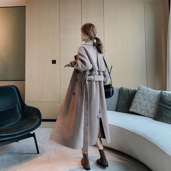 women's wool & blends tartan coat female villain 2021 autumn and winter over the knee long section, Black
women's wool & blends tartan coat female villain 2021 autumn and winter over the knee long section, Black