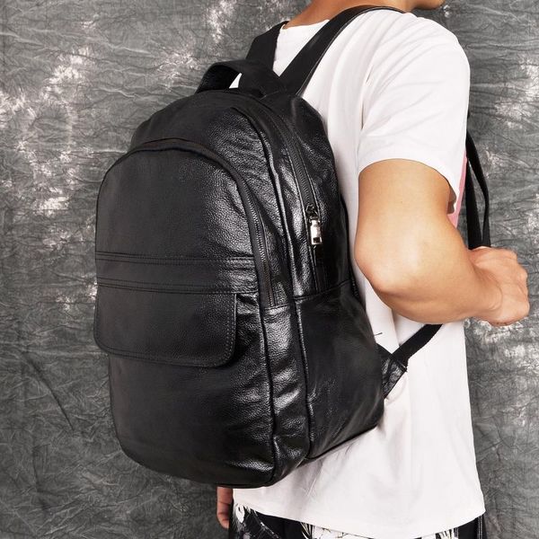 backpack quality leather heavy duty design men travel casual daypack black fashion knapsack college school 17" lapbag bb337
backpack quality leather heavy duty design men travel casual daypack black fashion knapsack college school 17" lapbag bb337