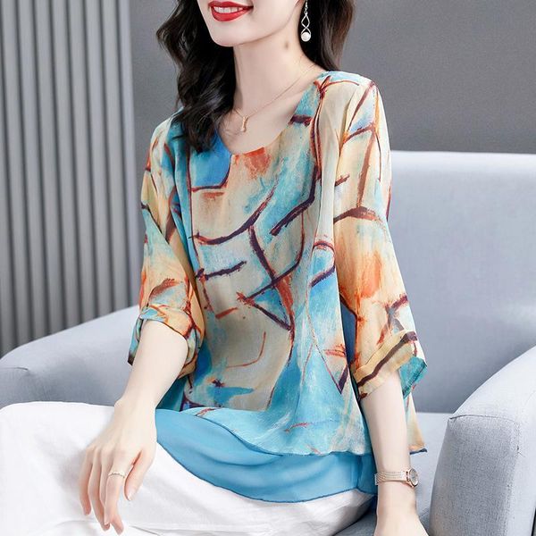 women's blouses & shirts loose chiffon floral women blouse summer 2021 o-neck half sleeved elegant office lady pulls, White
women's blouses & shirts loose chiffon floral women blouse summer 2021 o-neck half sleeved elegant office lady pulls, White