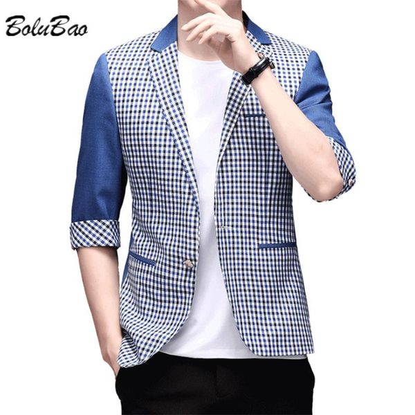 men's suits & blazers bolubao 2021 summer blazer youth korean style slim sleeved suit jacket plaid stitching business casual men, White;black
men's suits & blazers bolubao 2021 summer blazer youth korean style slim sleeved suit jacket plaid stitching business casual men, White;black