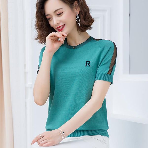 women's t-shirt casual letter patchwork knitwear women plus size 3xl summer knit korean solid stretch loose knitted pullovers, White
women's t-shirt casual letter patchwork knitwear women plus size 3xl summer knit korean solid stretch loose knitted pullovers, White