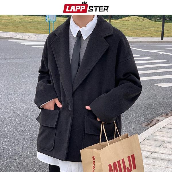 men's wool & blends lappster men single button khaki trench coat 2021 mens thick flannel windbreaker male korean harajuku winter jacket, Black
men's wool & blends lappster men single button khaki trench coat 2021 mens thick flannel windbreaker male korean harajuku winter jacket, Black