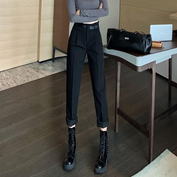 black suit pants autumn winter 2021 new high waist work clothes pants casual straight tube loose drop feeling pipe, Black;white
black suit pants autumn winter 2021 new high waist work clothes pants casual straight tube loose drop feeling pipe, Black;white