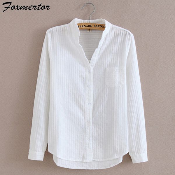 foxmertor 100% cotton shirt white blouse spring autumn blouses shirts women long sleeve casual solid pocket blusas #66 210303
foxmertor 100% cotton shirt white blouse spring autumn blouses shirts women long sleeve casual solid pocket blusas #66 210303