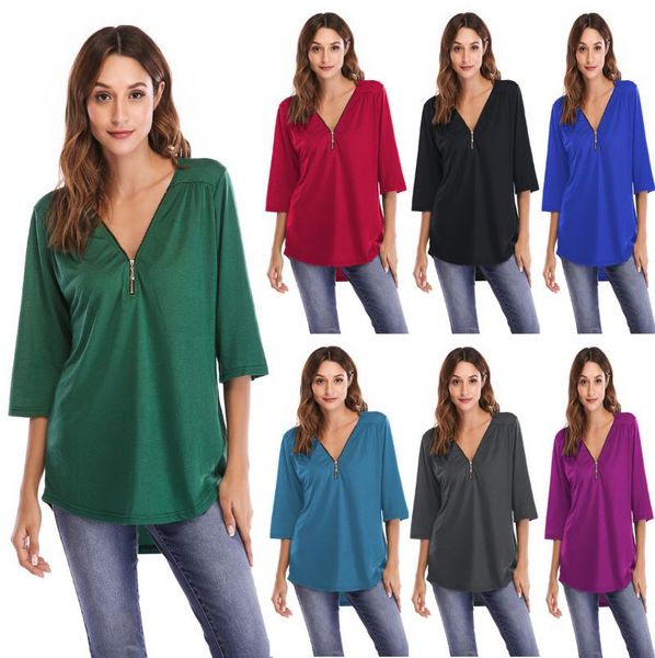 women's t-shirt spring and autumn european american fashion casual short-sleeve loose zipper shirring women, White
women's t-shirt spring and autumn european american fashion casual short-sleeve loose zipper shirring women, White