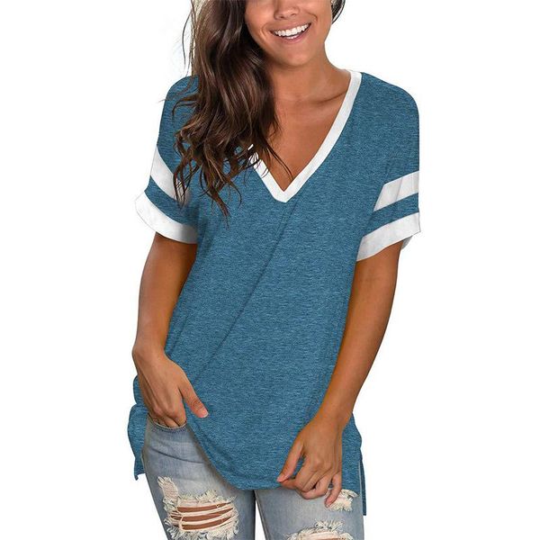 summer new short-sleeved t-shirts womens loose casual solid stitching v-neck t-shirt all-match street women 2021, White
summer new short-sleeved t-shirts womens loose casual solid stitching v-neck t-shirt all-match street women 2021, White