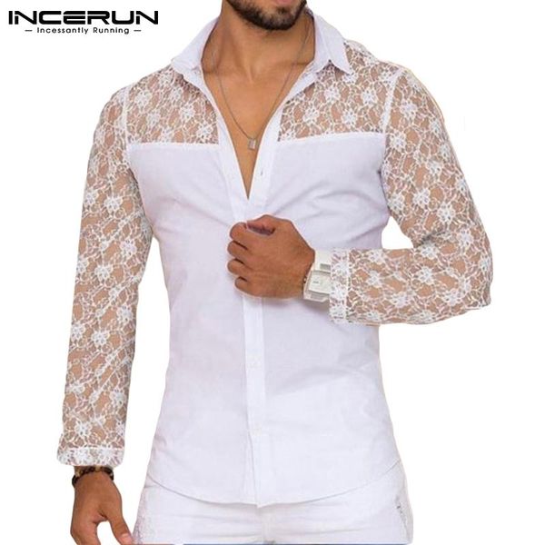men's casual shirts incerun men shirt lace patchwork 2021 lapel long sleeve streetwear see through clothing party nightclub camisas s-5, White;black
men's casual shirts incerun men shirt lace patchwork 2021 lapel long sleeve streetwear see through clothing party nightclub camisas s-5, White;black