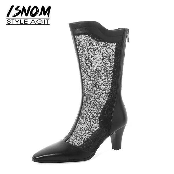 sandals isnom 2021 women boots genuine leather mesh chunky heels pointed toe zip up shoes cozy summer, Black
sandals isnom 2021 women boots genuine leather mesh chunky heels pointed toe zip up shoes cozy summer, Black