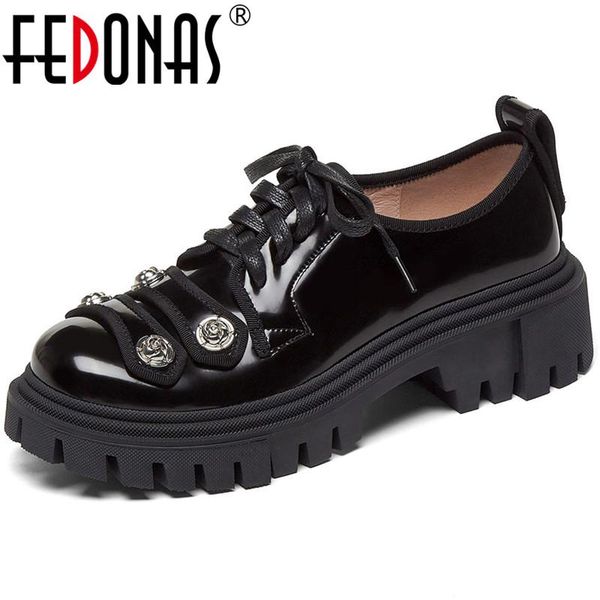 dress shoes fedonas lace up shallow woman genuine leather chunky heels pumps for women autumn basic platform est, Black 
dress shoes fedonas lace up shallow woman genuine leather chunky heels pumps for women autumn basic platform est, Black