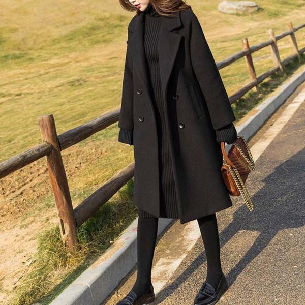 women's wool & blends middle long thickened slim tweed coats 2021 fashion autumn winter hepburn style korean jacket female ins windbrea, Black
women's wool & blends middle long thickened slim tweed coats 2021 fashion autumn winter hepburn style korean jacket female ins windbrea, Black