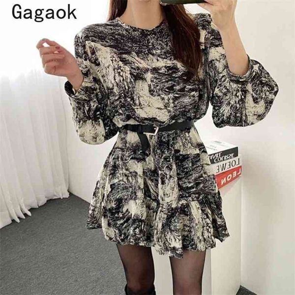 women vintage dress early spring o-neck ruffles full a-line print mini dresses slim korean chic wild vestidos 210531, Black;gray
women vintage dress early spring o-neck ruffles full a-line print mini dresses slim korean chic wild vestidos 210531, Black;gray