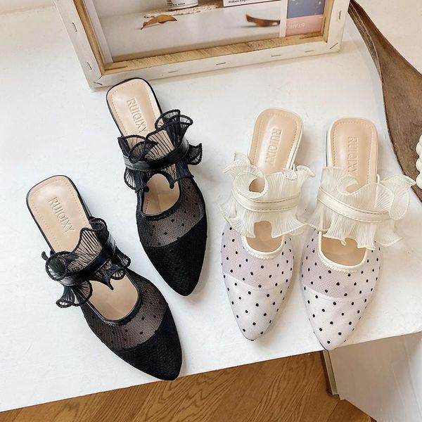 slippers 2021 summer women pointed toe dot mesh modern slipper ruffles gauze slides ladies shoes fashion zapatos mujer 9053n, Black
slippers 2021 summer women pointed toe dot mesh modern slipper ruffles gauze slides ladies shoes fashion zapatos mujer 9053n, Black
