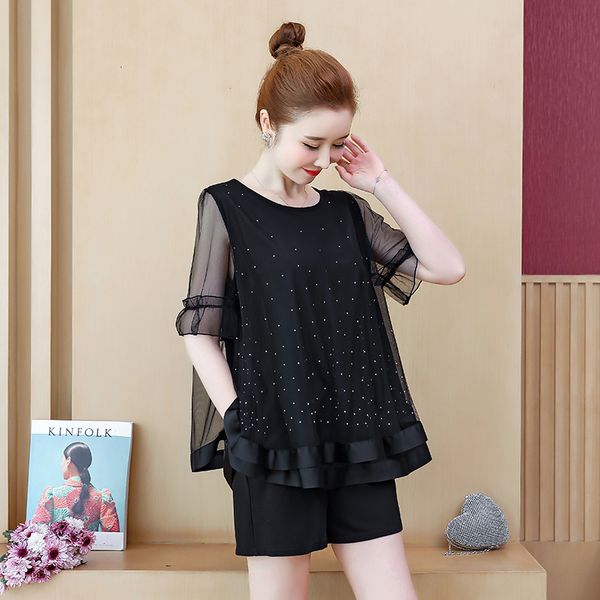 female elegant ensemble big plus size 5xl bow shirt and short pants two piece summer suit matching outfit ob7w, Black;gray
female elegant ensemble big plus size 5xl bow shirt and short pants two piece summer suit matching outfit ob7w, Black;gray
