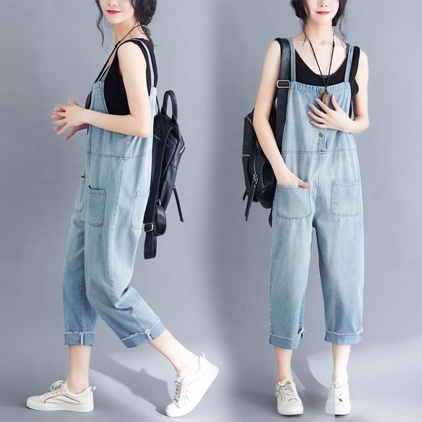 gym clothing s-xxl women casual large size loose cotton overalls denim romper cool jean cropped pants jumpsuits, White;black
gym clothing s-xxl women casual large size loose cotton overalls denim romper cool jean cropped pants jumpsuits, White;black