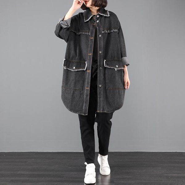 women's jackets women spring autumn large size long denim 2021 coat cardigan button pocket loose casual, Black;brown
women's jackets women spring autumn large size long denim 2021 coat cardigan button pocket loose casual, Black;brown