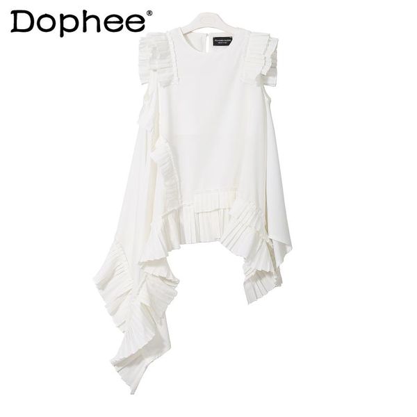 women's t-shirt european style fashion folds summer irregular tshirt for women mid-length round neck sleeveless plus size loose, White
women's t-shirt european style fashion folds summer irregular tshirt for women mid-length round neck sleeveless plus size loose, White