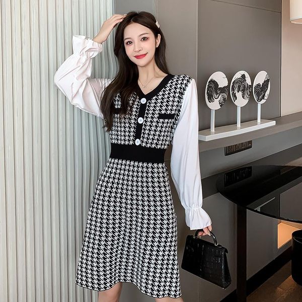 casual dresses autumn winter houndstooth knitting dress v-neck patchwork long-sleeve ladies elegant vintage vestidos, Black;gray
casual dresses autumn winter houndstooth knitting dress v-neck patchwork long-sleeve ladies elegant vintage vestidos, Black;gray