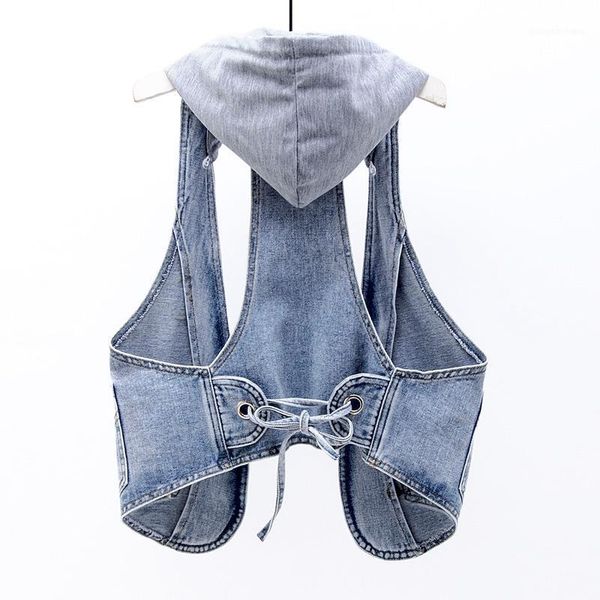 spring casual denim jeans vest jackets women's short hooded waistcoat vintage slim sleeveless female coat haleco mujer vests, Black;white
spring casual denim jeans vest jackets women's short hooded waistcoat vintage slim sleeveless female coat haleco mujer vests, Black;white