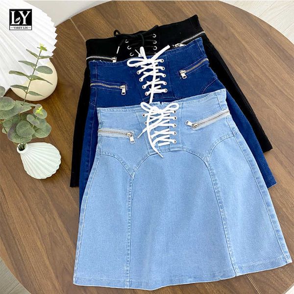 ly varey lin summer women fashion zipper lace up denim mini skirts casual high waist solid color a line female 210526, Black
ly varey lin summer women fashion zipper lace up denim mini skirts casual high waist solid color a line female 210526, Black