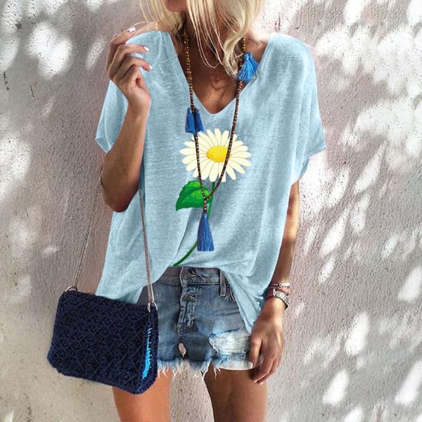 women's t-shirt 40# summer floral print t-shirts women v neck short sleeve loose tunic casual basic tees t shirt plus size leisure tee, White
women's t-shirt 40# summer floral print t-shirts women v neck short sleeve loose tunic casual basic tees t shirt plus size leisure tee, White