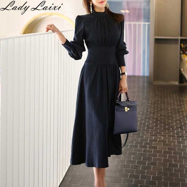 spring solid a-line dress women plus size navy blue full puff sleeve stand neck casual office elegant work es 210529, Black;gray
spring solid a-line dress women plus size navy blue full puff sleeve stand neck casual office elegant work es 210529, Black;gray