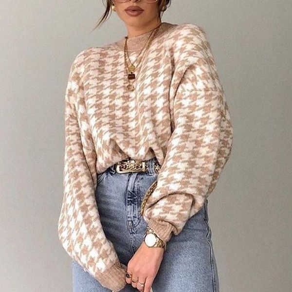women's sweaters sweater women pullover knitted geometric khaki female lady jumpers houndstooth long sleeve casual autumn winter vintag, White;black
women's sweaters sweater women pullover knitted geometric khaki female lady jumpers houndstooth long sleeve casual autumn winter vintag, White;black