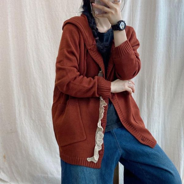 women's jackets 2021 autumn knitting women retro casual ladies hooded button spliced lace pocket vintage coat, Black;brown
women's jackets 2021 autumn knitting women retro casual ladies hooded button spliced lace pocket vintage coat, Black;brown