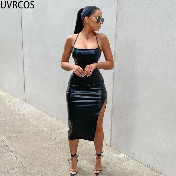 casual dresses uvrcos faux leather mini dress side slit camisole halter sleeveless back hollow out bandage slim midnigh club bodycon, Black;gray
casual dresses uvrcos faux leather mini dress side slit camisole halter sleeveless back hollow out bandage slim midnigh club bodycon, Black;gray