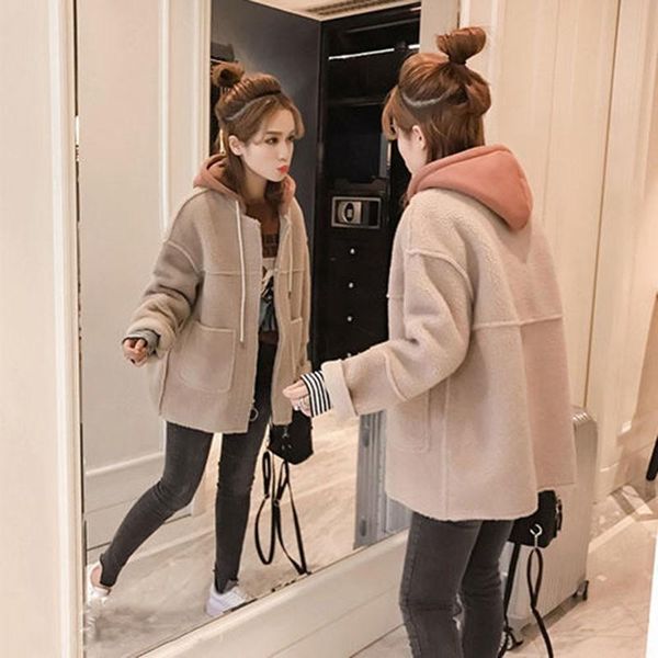 women's fur & faux women coat spring and autumn teddy fashion korean lambswool zipper jacket ladies outwear hooded sweatshirts, Black
women's fur & faux women coat spring and autumn teddy fashion korean lambswool zipper jacket ladies outwear hooded sweatshirts, Black