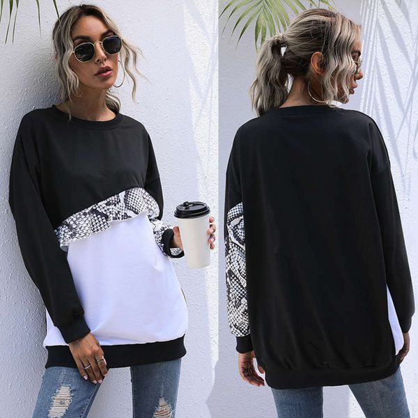 2021 spring and autumn new round neck splicing medium length long sve sweater for women, White
2021 spring and autumn new round neck splicing medium length long sve sweater for women, White