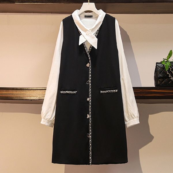 plus female size woman suit white shirt and sleeveless frizzy dress two elenangt matching set streetwear big clothes x9o4, Black;gray
plus female size woman suit white shirt and sleeveless frizzy dress two elenangt matching set streetwear big clothes x9o4, Black;gray