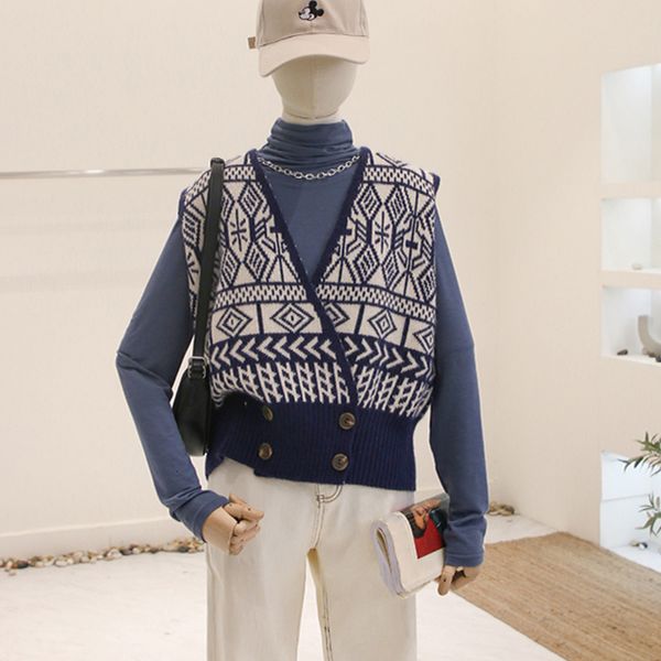 2021 new autumn vintage argyle sleeveless knit sweater women casual v neck vest female double-breasted cardigan tank yitl, White;black
2021 new autumn vintage argyle sleeveless knit sweater women casual v neck vest female double-breasted cardigan tank yitl, White;black