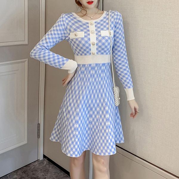 casual dresses 2021 autumn knitted dress women button up korean fashion vintage plaid blue black sweater mini robe femme vestidos, Black;gray
casual dresses 2021 autumn knitted dress women button up korean fashion vintage plaid blue black sweater mini robe femme vestidos, Black;gray