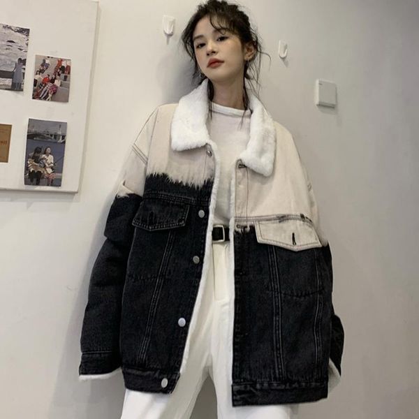 women's jackets gradient thicken denim jacket women loose casual warm jean coats korean fashion street wear fur collar lady outwear 202, Black;brown
women's jackets gradient thicken denim jacket women loose casual warm jean coats korean fashion street wear fur collar lady outwear 202, Black;brown