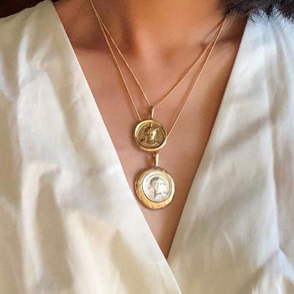 pendant necklaces uilz coin avatar necklace for women double-layer golden chain clavicle bohemian jewelry cnl494, Silver
pendant necklaces uilz coin avatar necklace for women double-layer golden chain clavicle bohemian jewelry cnl494, Silver